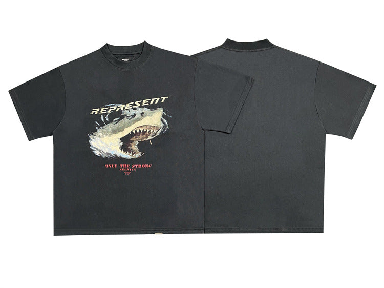 Shark Print Washed Short Sleeve Shirt