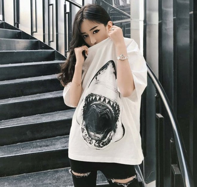 Casual Shark Print Short Sleeve T-Shirt for Couples