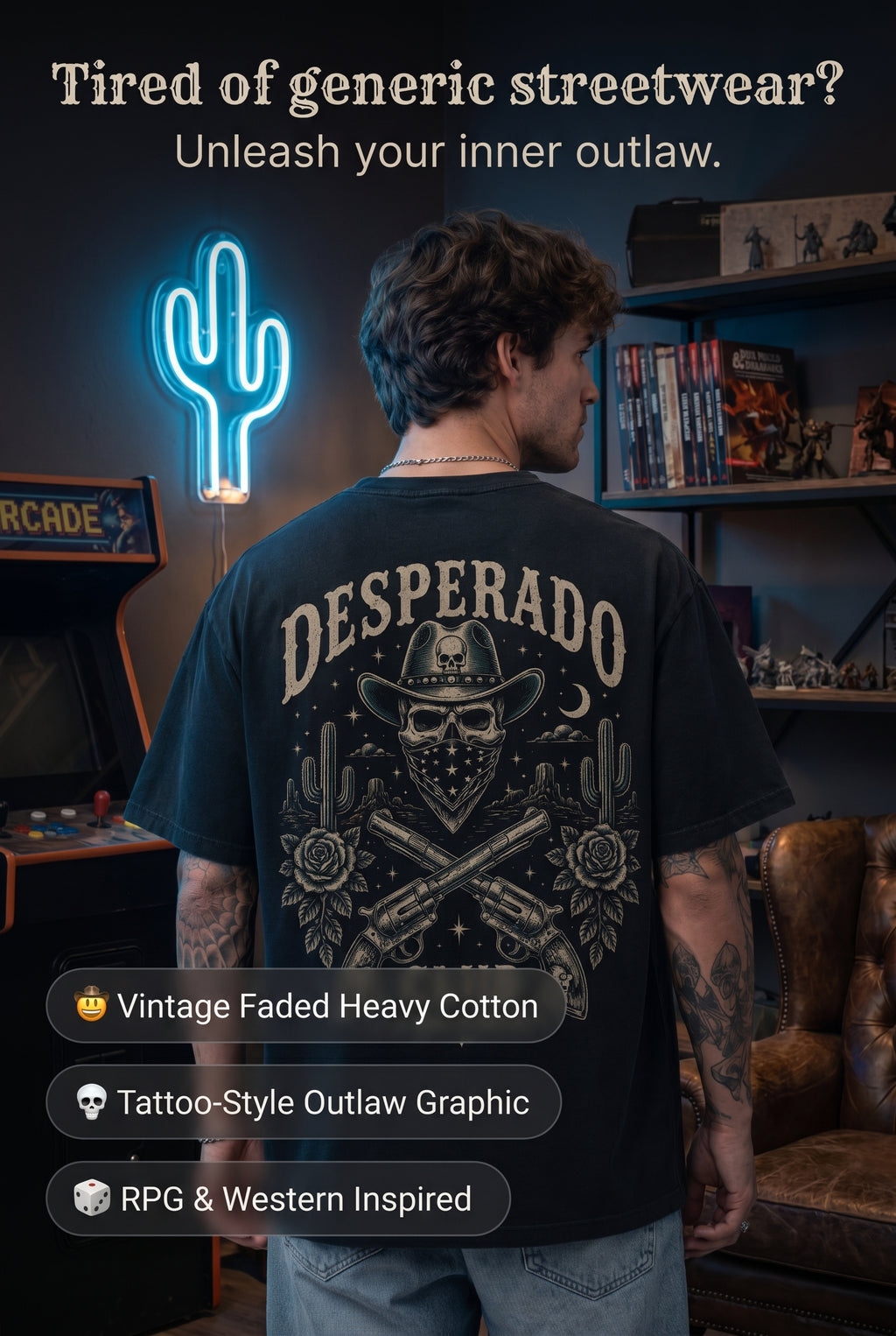 Desperado Club Skull & Crossed Revolvers T-shirt | Vintage Western Outlaw
