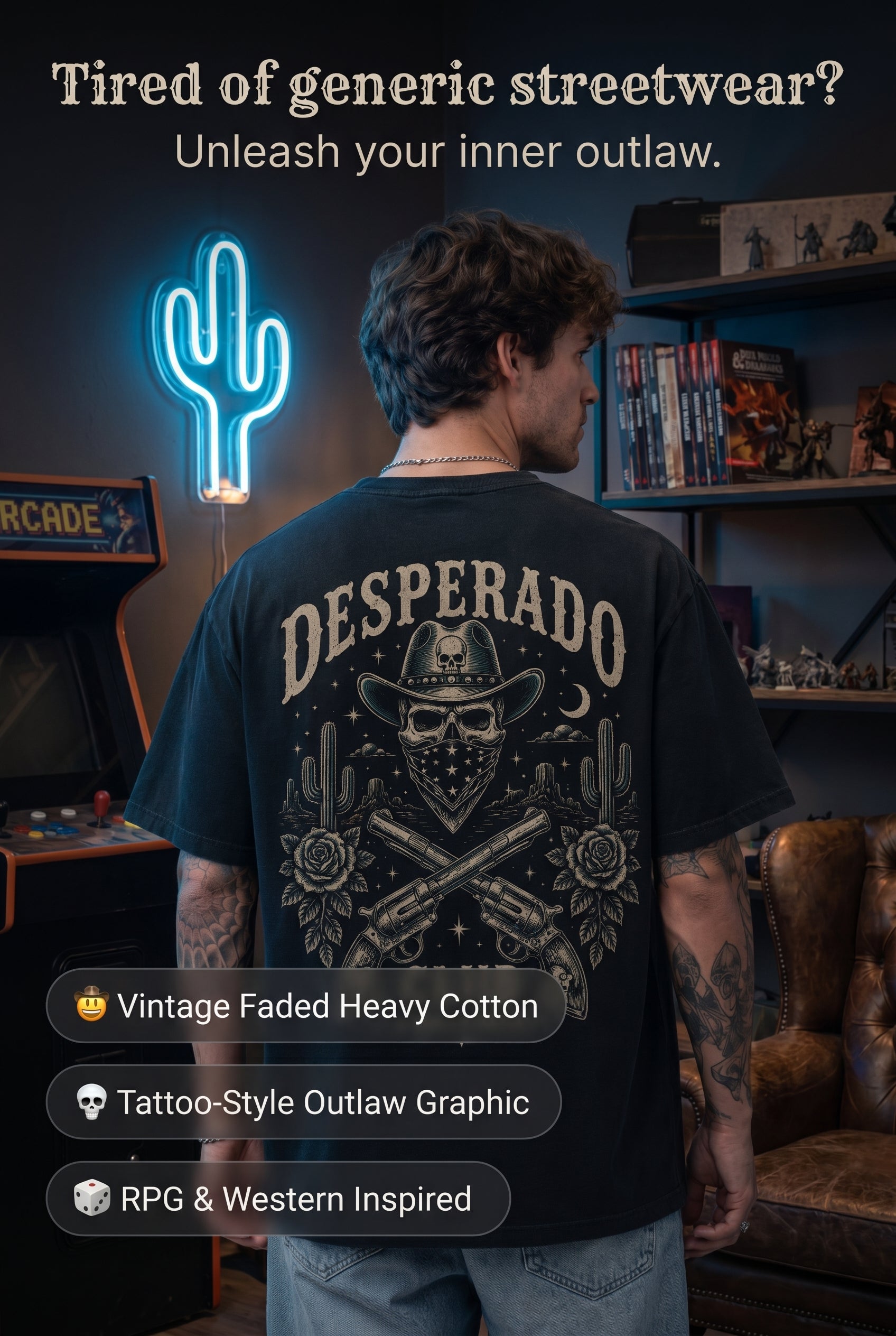 Desperado Club Skull & Crossed Revolvers T-shirt | Vintage Western Outlaw